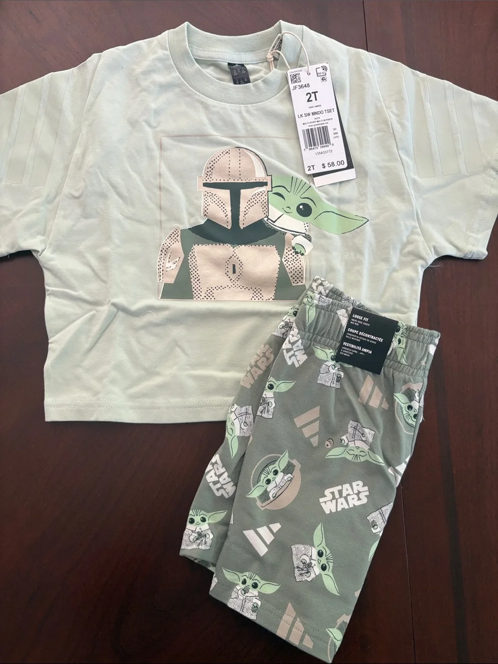 Star Wars Adidas Sage Green boys 2T Set Grogu Yoda Cotton Sportswear $58 new
